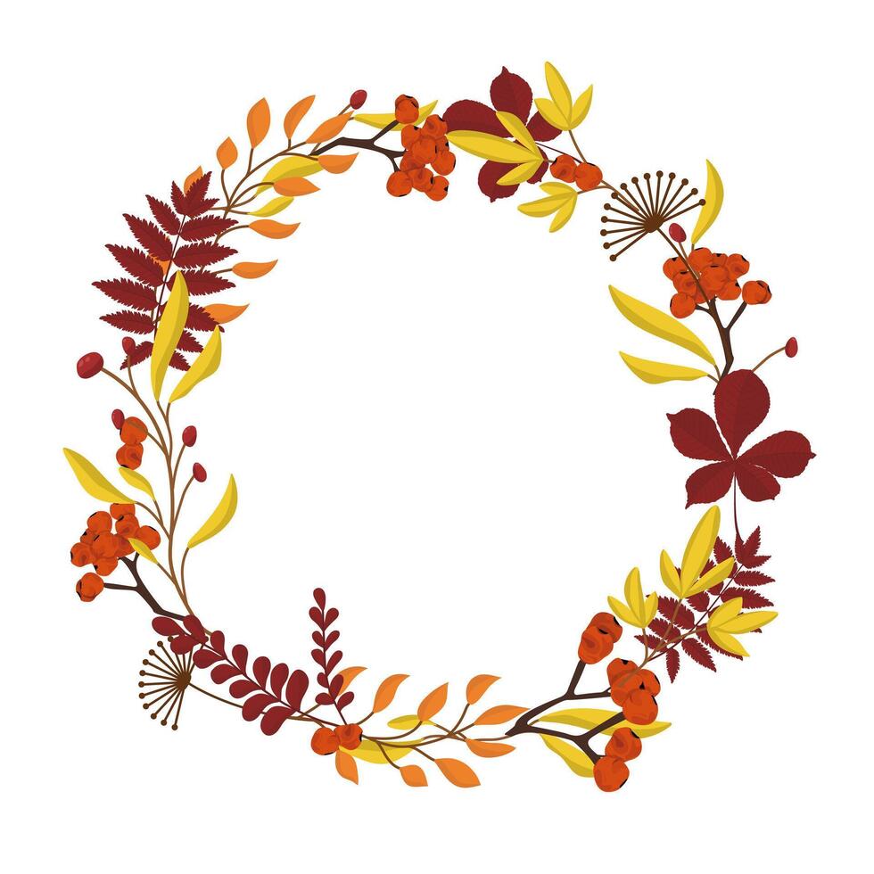 autumn wreath with colorful leaves and berries. Autumn decor for invitations, greeting cards, posters. vector