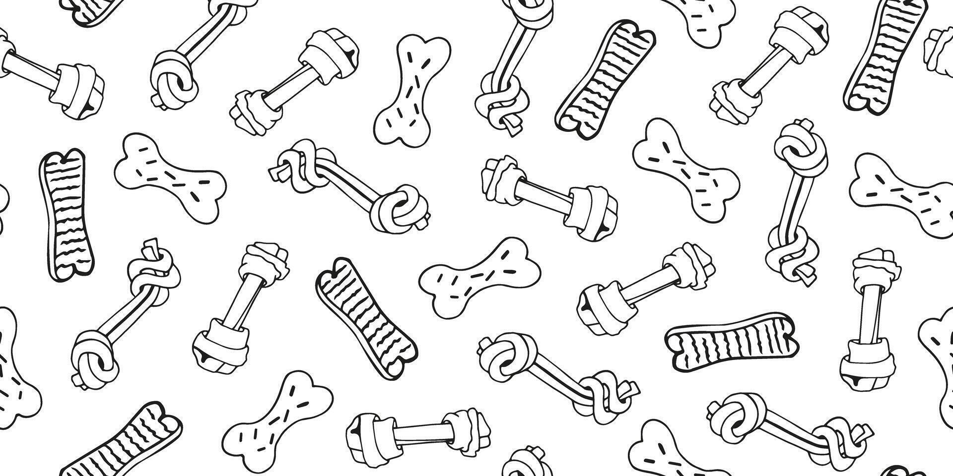 pattern of Bones for Dogs in doodle style. Seamless image of Pet Food. vector