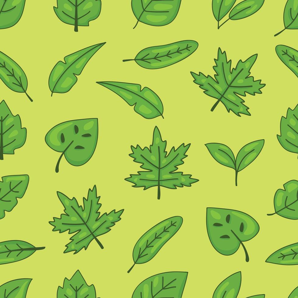 Hand drawn line botanical green leaves seamless pattern. illustration vector