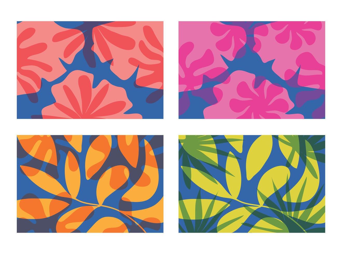 Set Summer vibes Vibrant Floral Abstract Wallpaper background flat design. vector