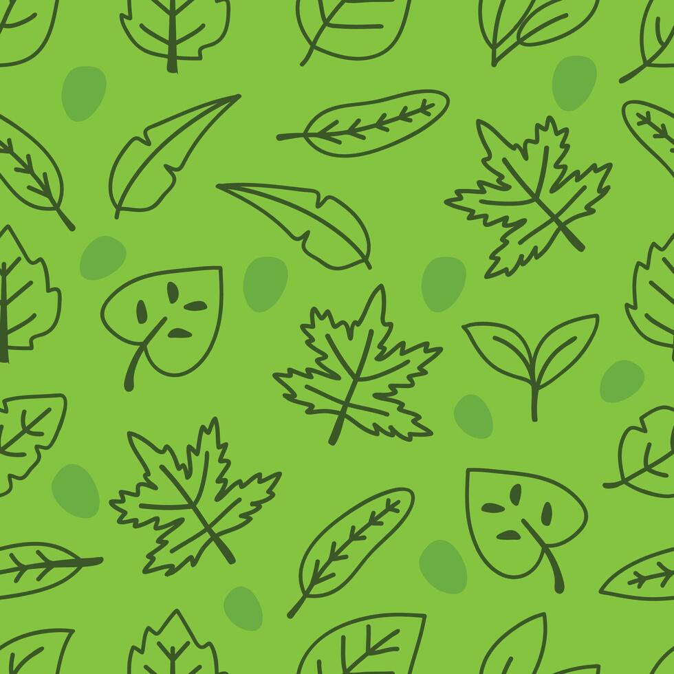 Hand drawn line botanical green leaves seamless pattern vector