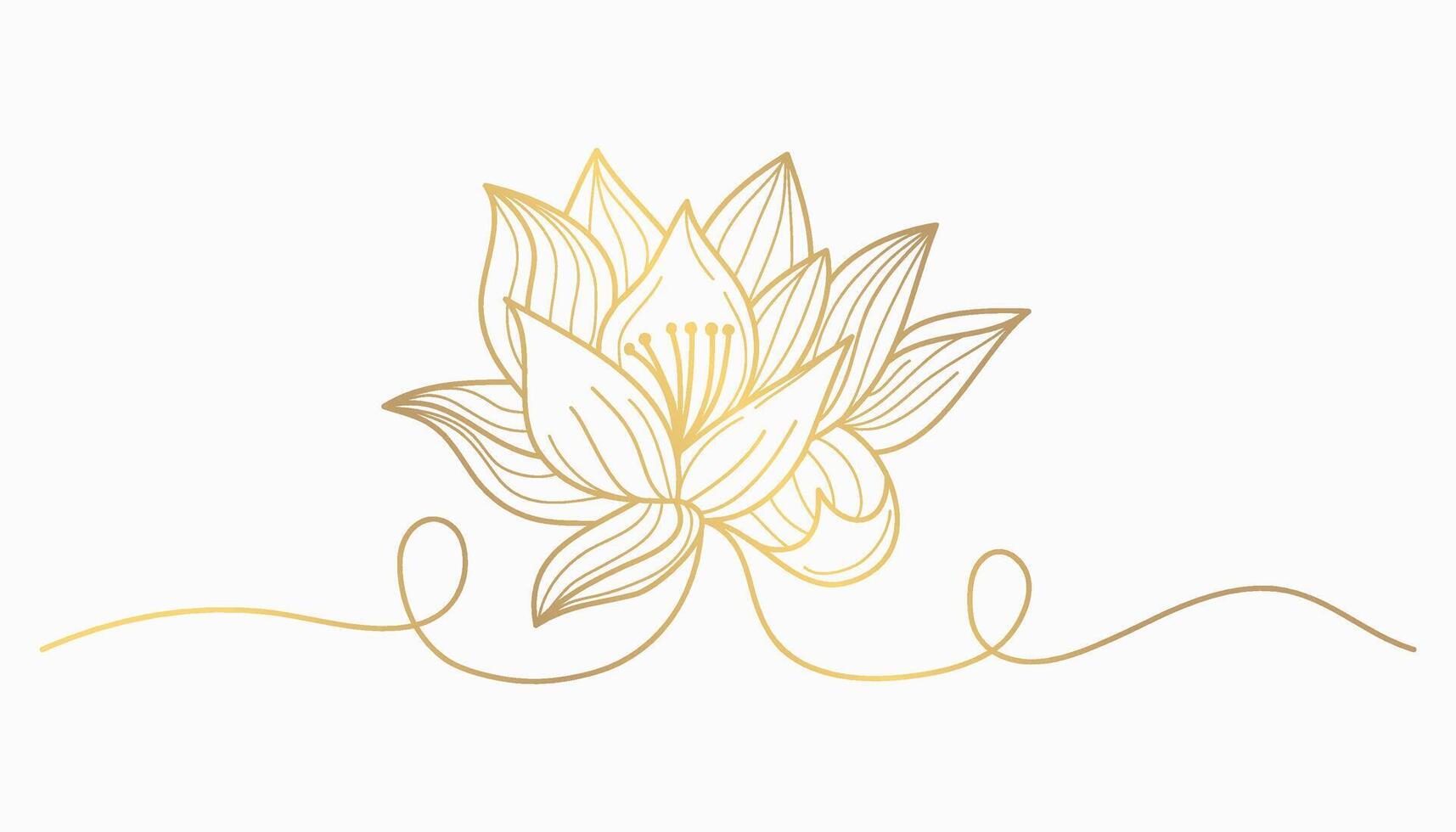 Golden lotus line art illustration, Wesak day element design. vector