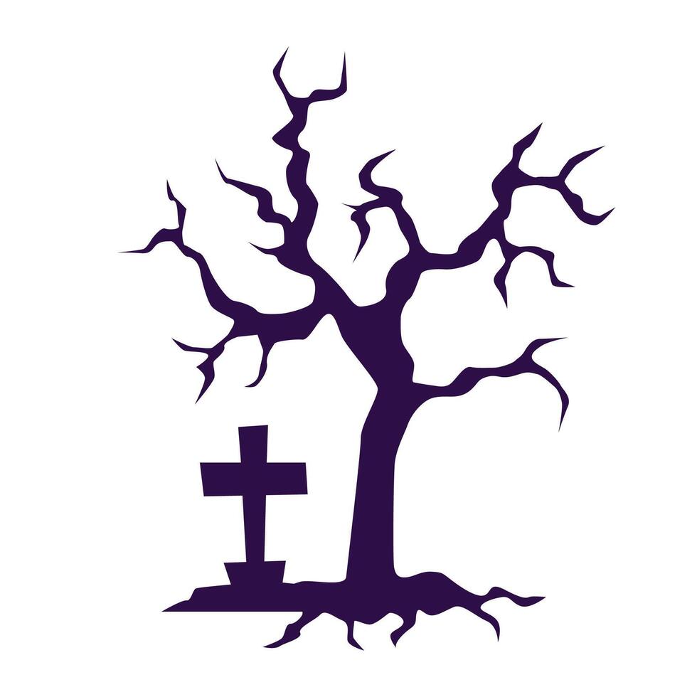 Halloween spooky trees with leafless branches flat isolated against vector