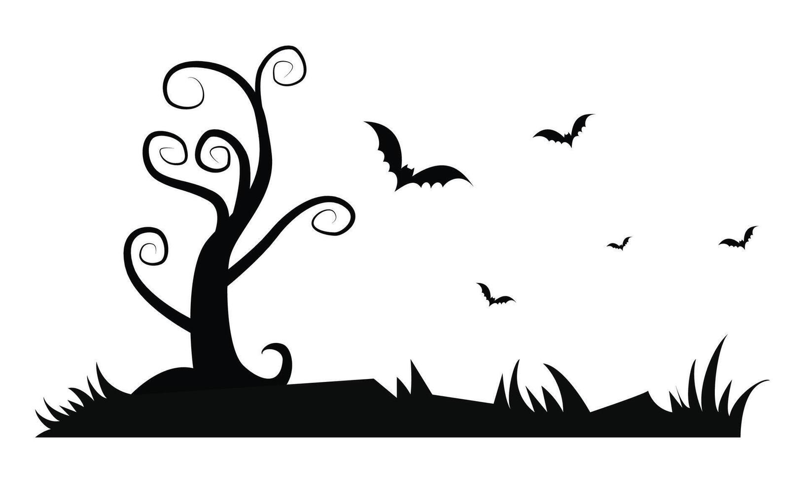 Halloween night illustration with dark castle cemetery crosses, dead trees and bats vector