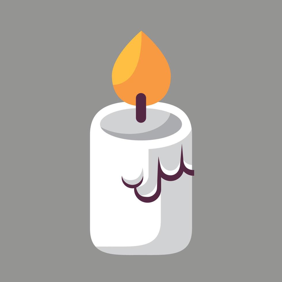 A burning candle on a stand. warm cozy illustration vector