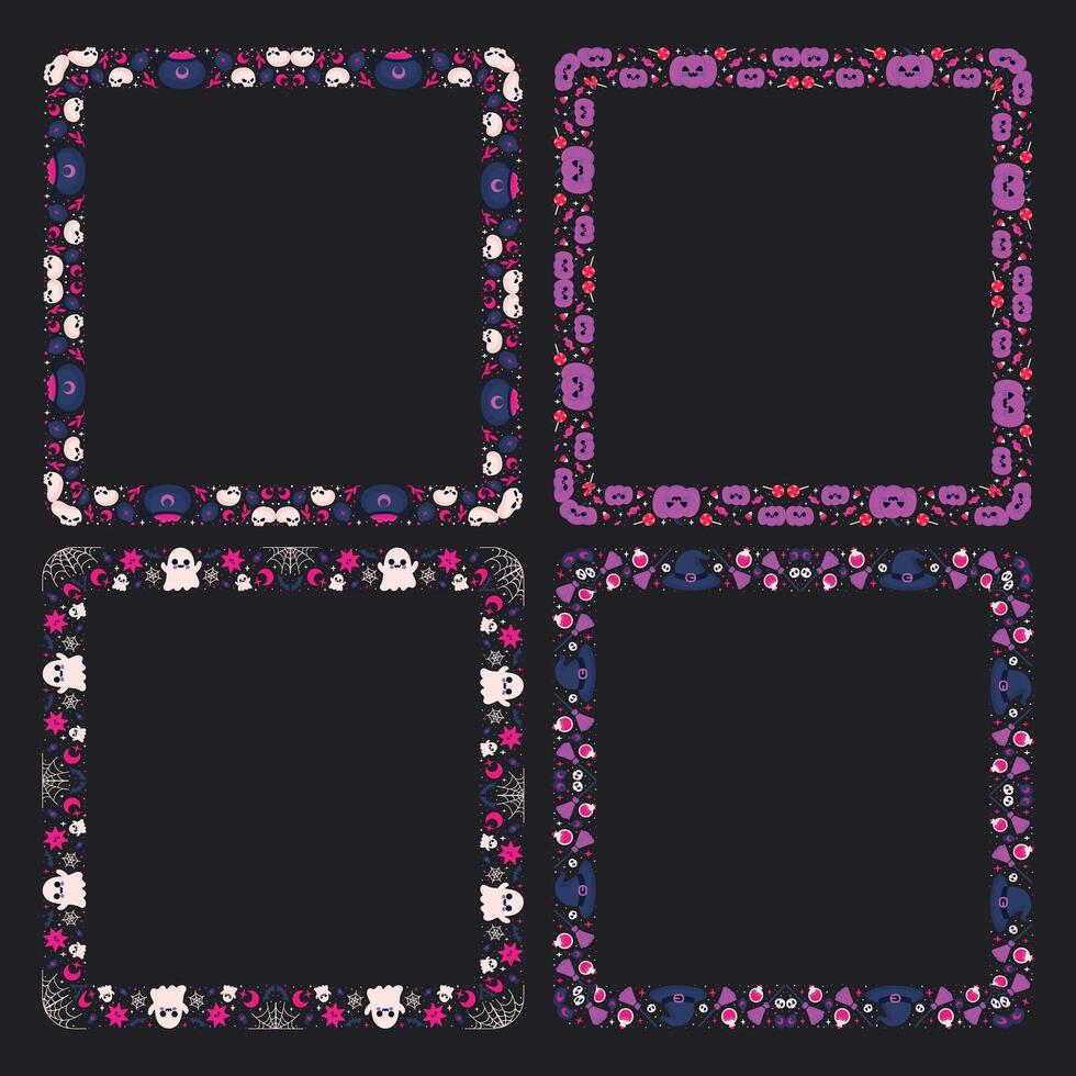 Hand drawn halloween frame template design collection vector