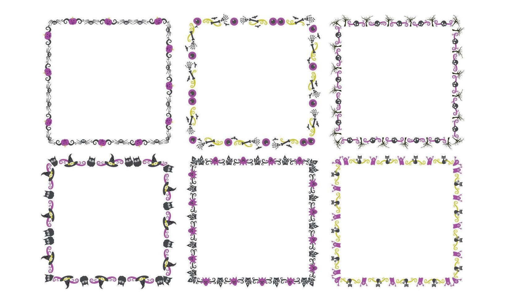 Hand drawn halloween frame template design collection vector
