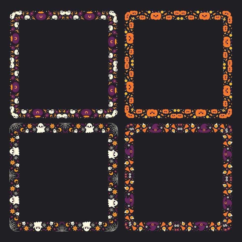 Hand drawn halloween frame template design collection vector