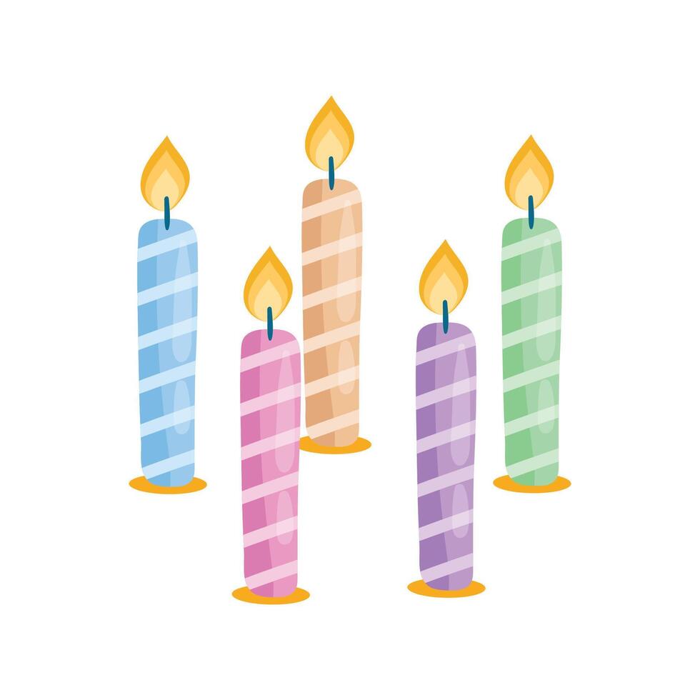 Collection of colorful candles on cake isolated on white background vector