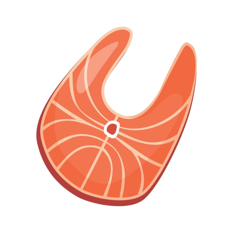 Fresh seafood fish meat salmon cartoon isolated illustration on white vector