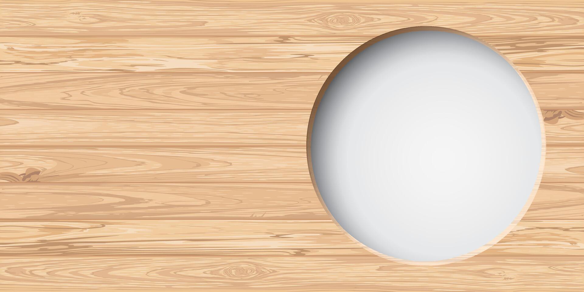 3D circle frame white color paper cut style with cut timber panels graphic rectangle background illustrated have blank space. Wooden whitewashed texture pattern with white round border template. vector