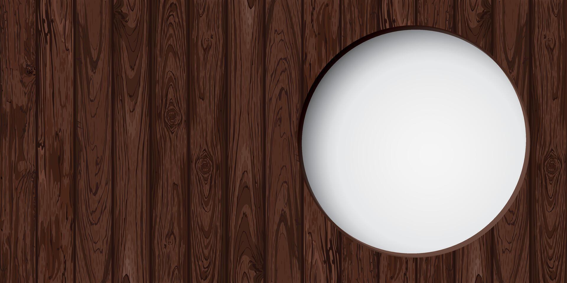 3D circle frame white color paper cut style with cut timber panels graphic rectangle background illustrated have blank space. Wooden texture pattern with white round border template. vector