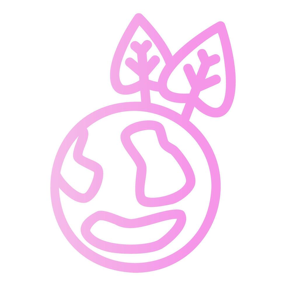 Earth with Two Leaves Outline Gradient Icon vector