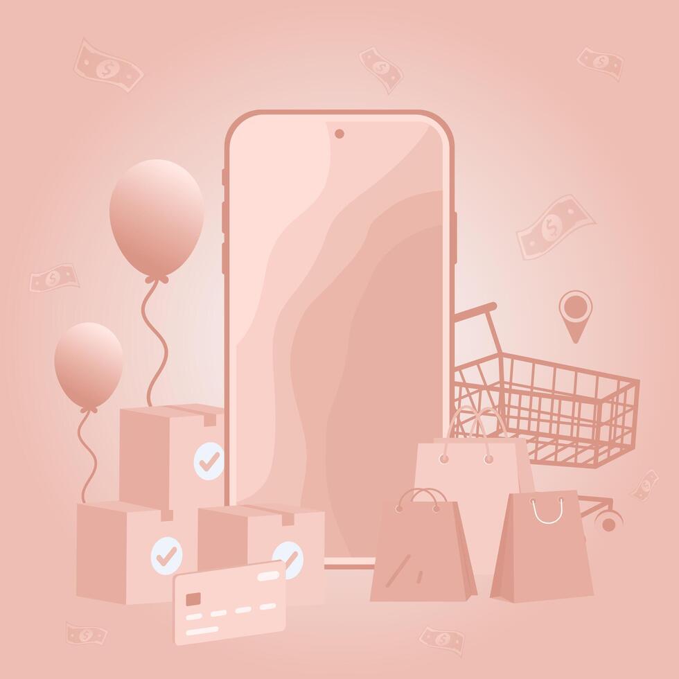 Online shopping concept, templates for online marketing and shopping. Flat design of online shopping with campaign, discount, promo, and sales. Digital marketing for web design, banner, landing page. vector