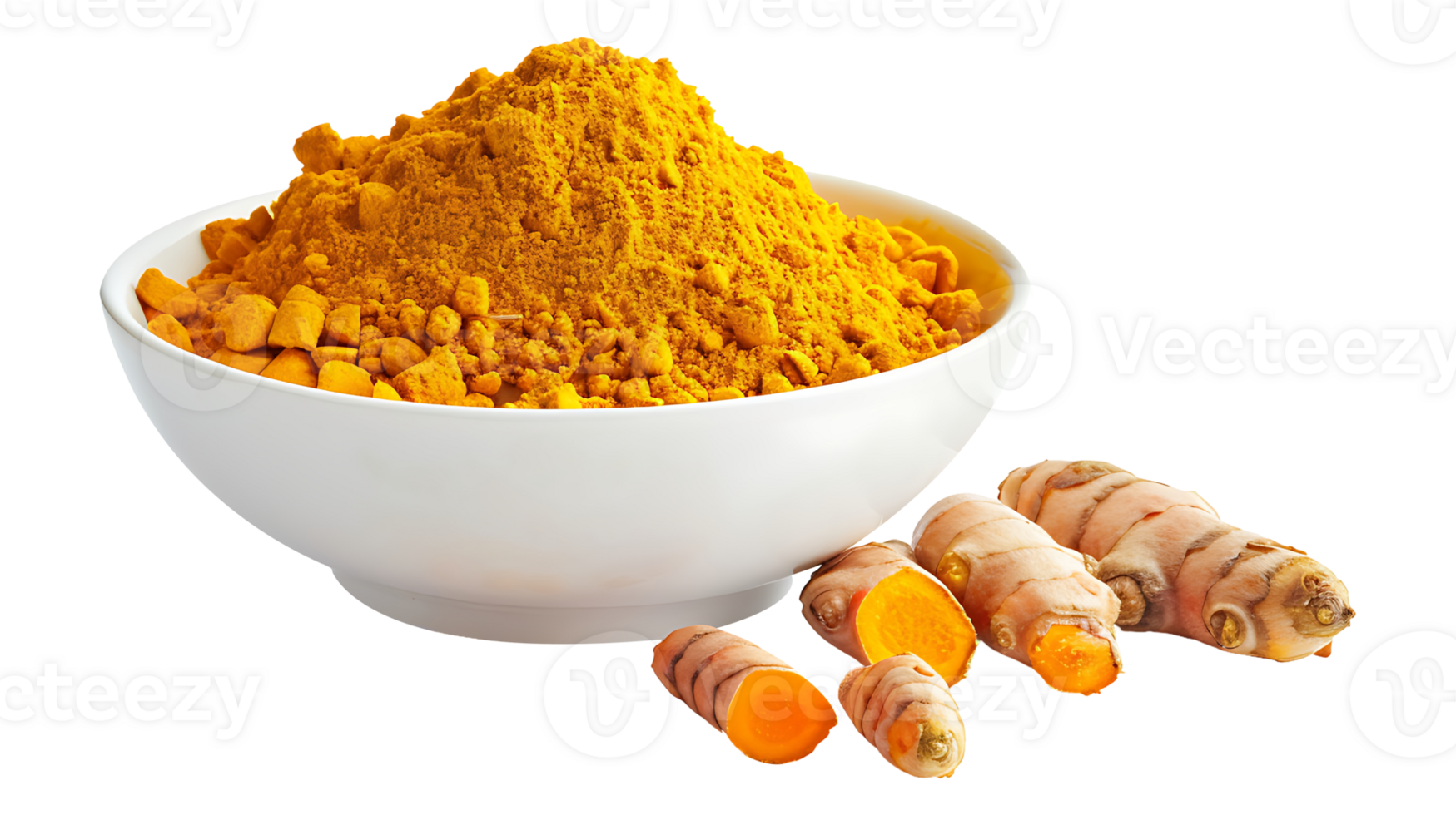 Turmeric powder in a bowl on a transparent background png