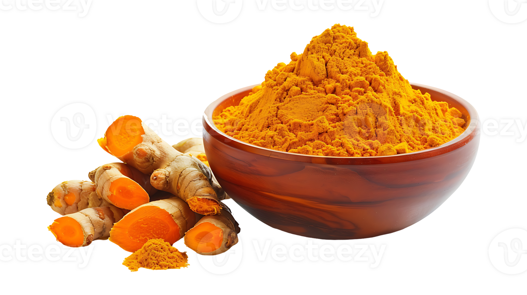 Turmeric powder in a bowl on a transparent background png