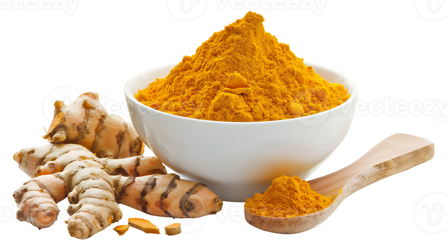 Turmeric powder in a bowl on a transparent background png