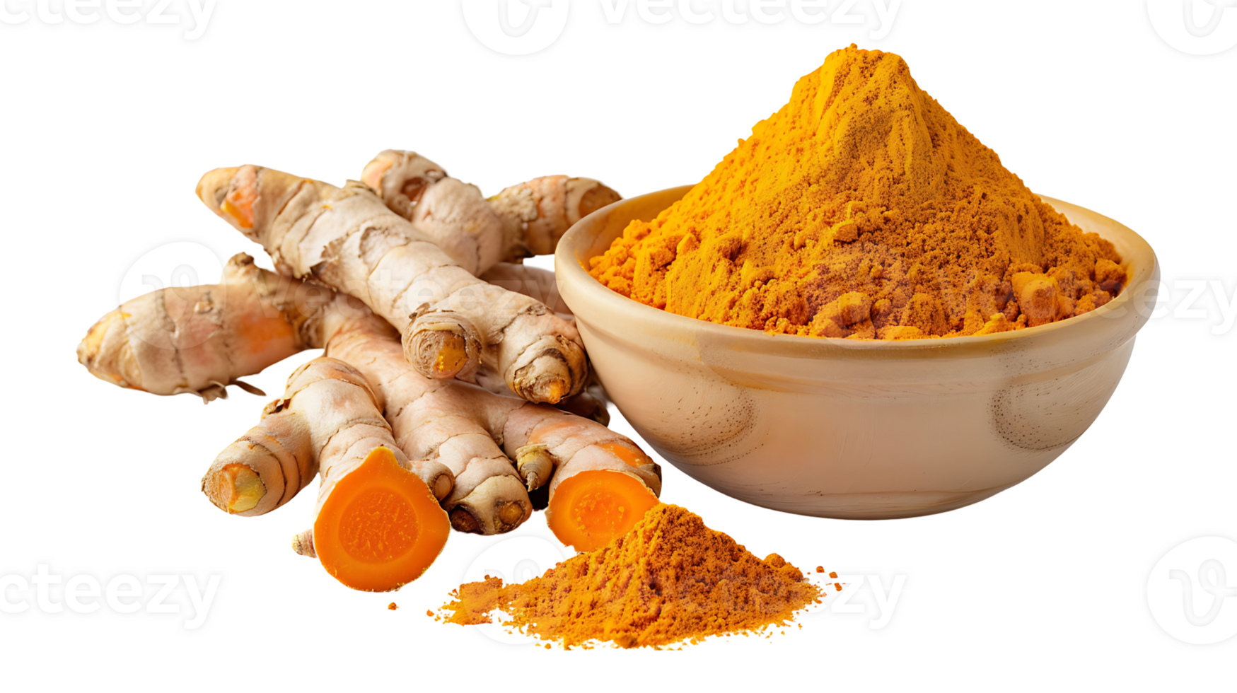 Turmeric powder in a bowl on a transparent background png