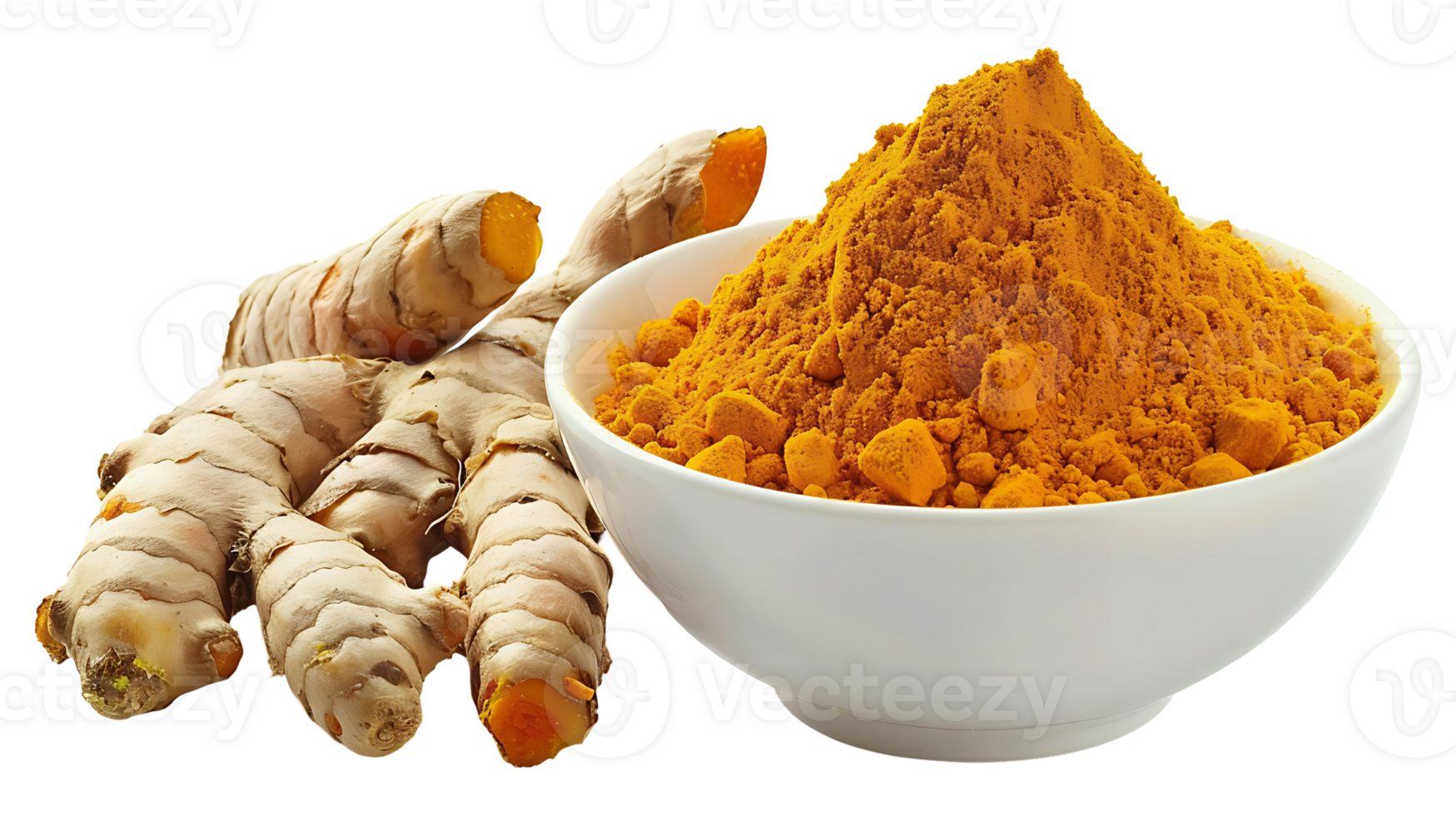 Turmeric powder in a bowl on a transparent background png