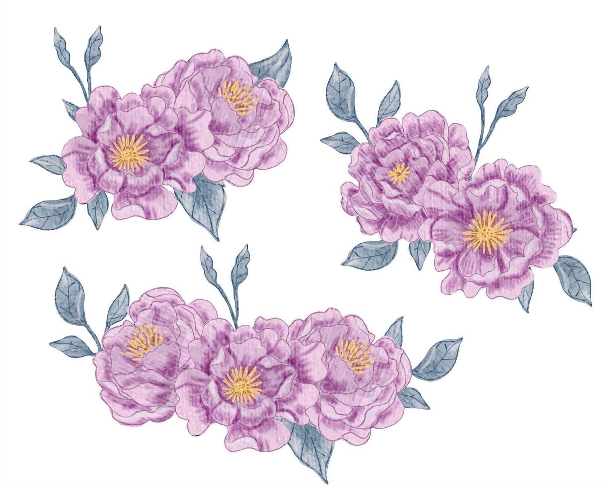 Purple Rose and Peony Watercolor Flower Arrangement vector
