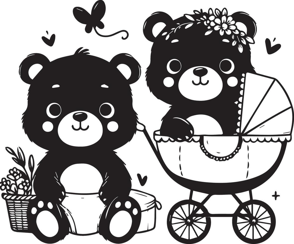 Baby Bears design silhouette art work EPS file, Generator AI vector
