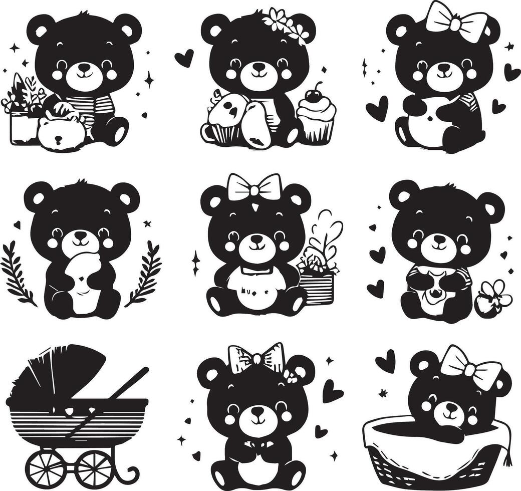 Baby Bears design silhouette art work EPS file, Generator AI vector