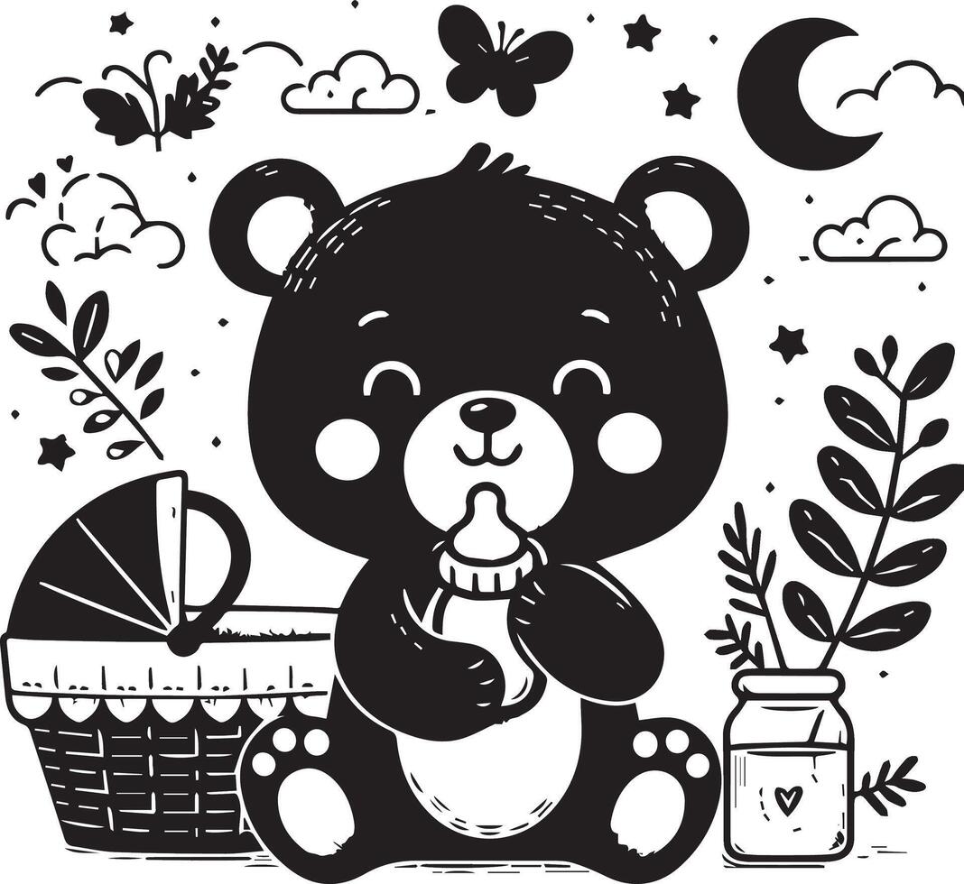 Baby Bears design silhouette art work EPS file, Generator AI vector