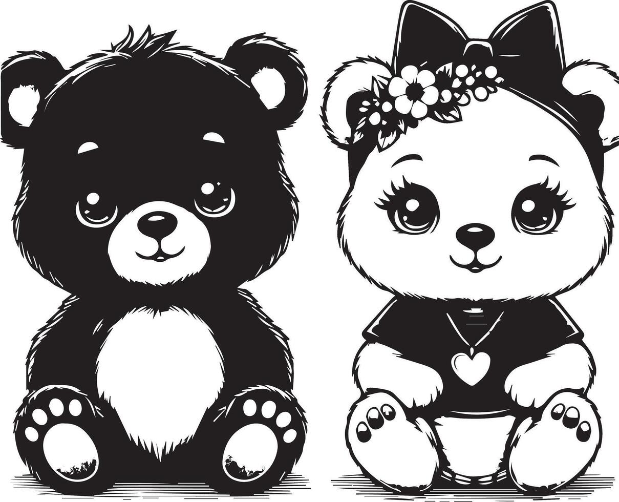 Baby Bears design silhouette art work EPS file, Generator AI vector