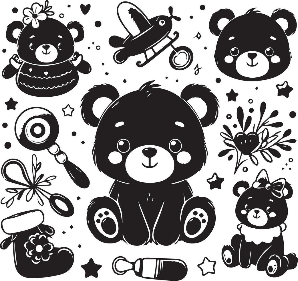 Baby Bears design silhouette art work EPS file, Generator AI vector