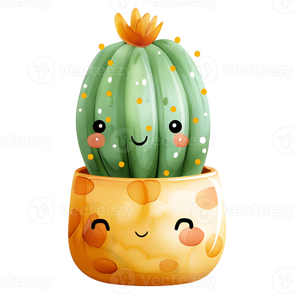 Cute kawaii cactus on a transparent background png