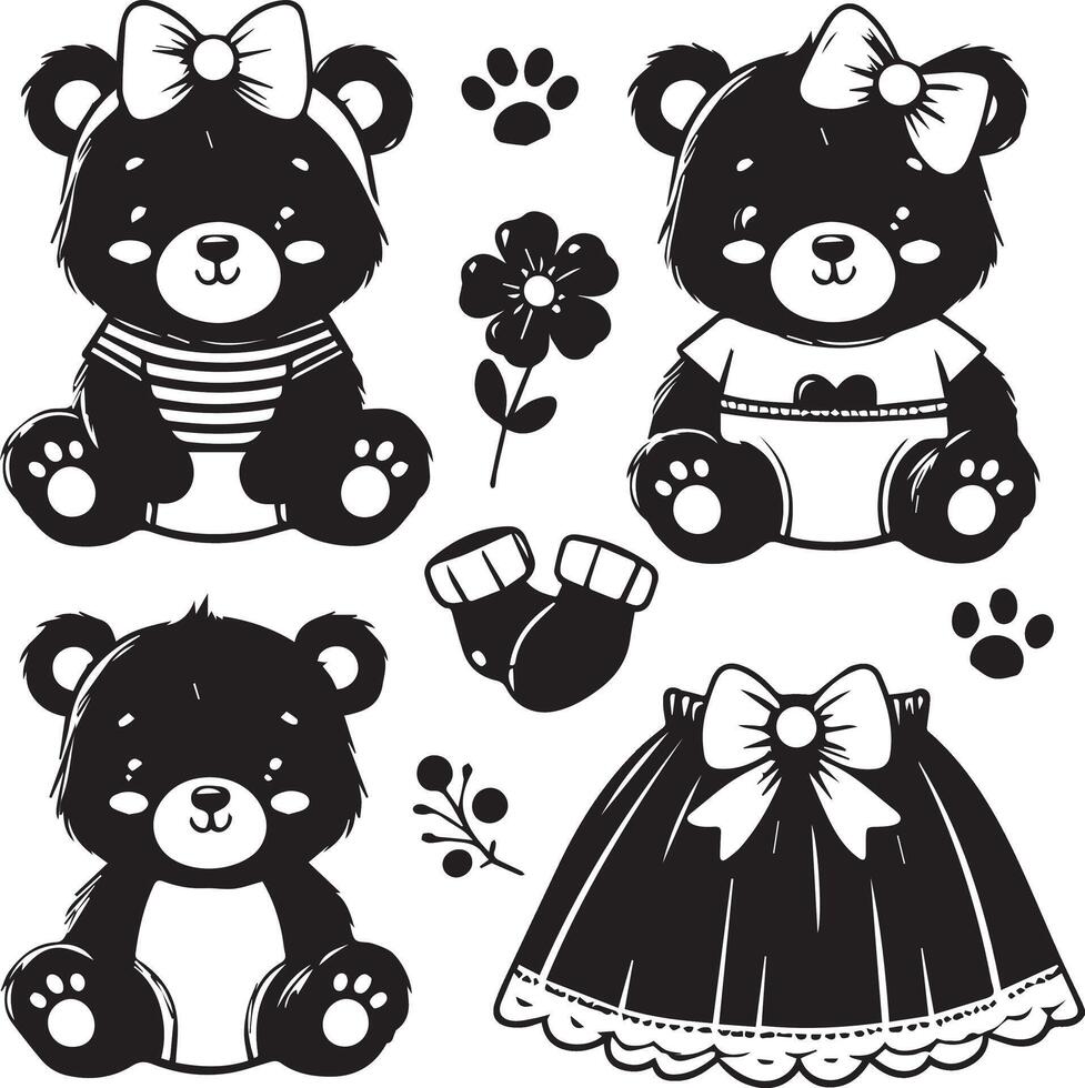 Baby Bears design silhouette art work EPS file, Generator AI vector