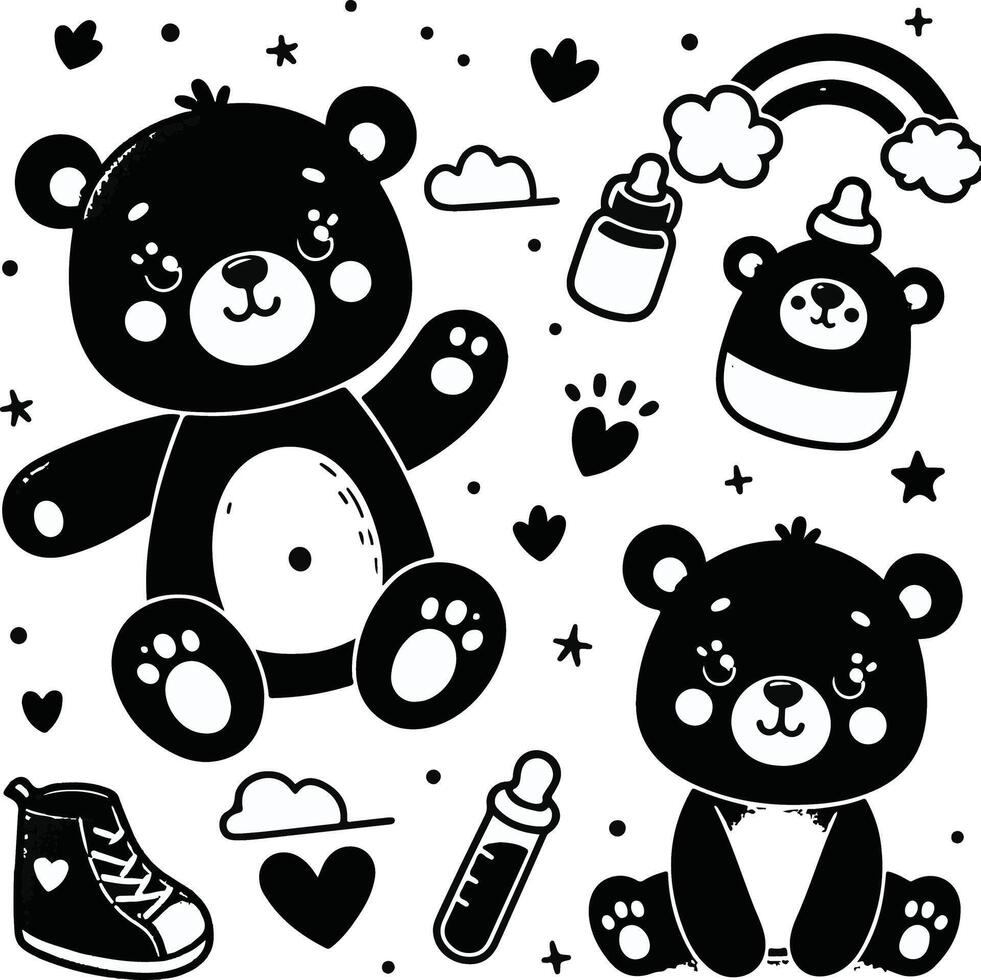 Baby Bears design silhouette art work EPS file, Generator AI vector