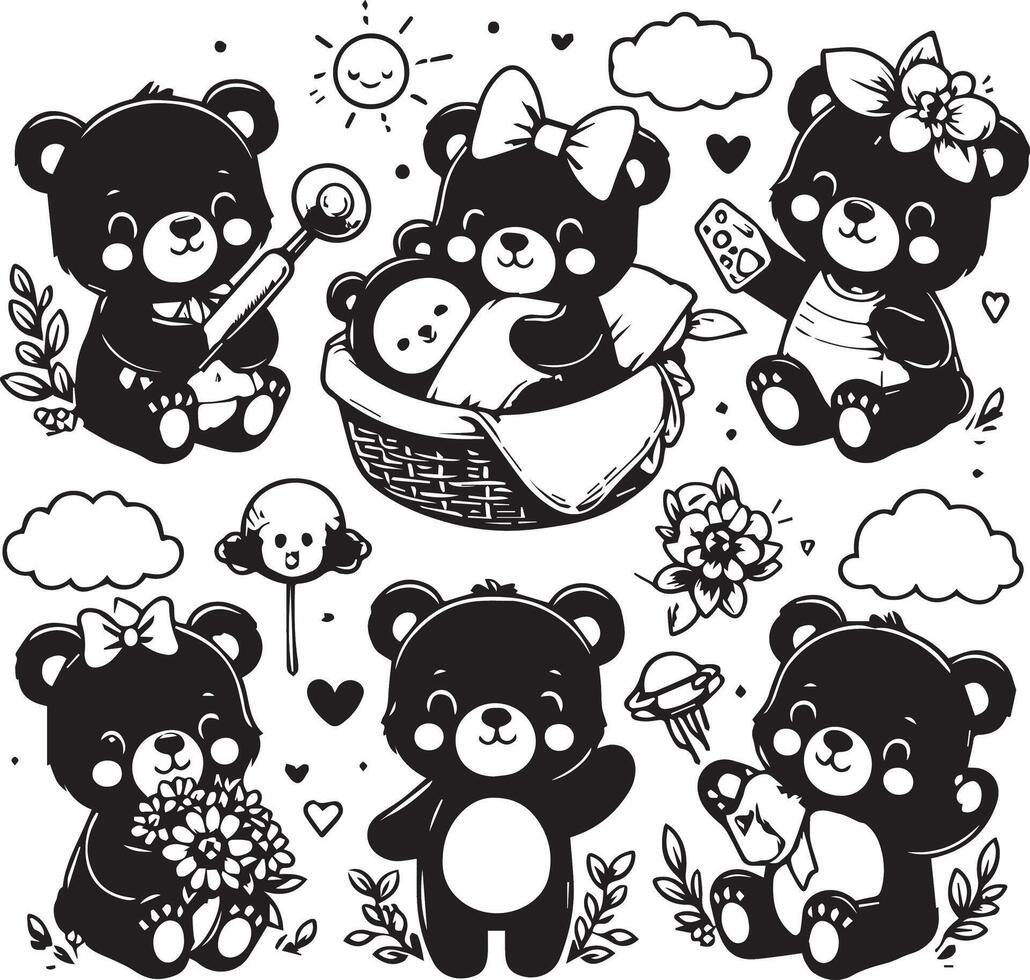 Baby Bears design silhouette art work EPS file, Generator AI vector