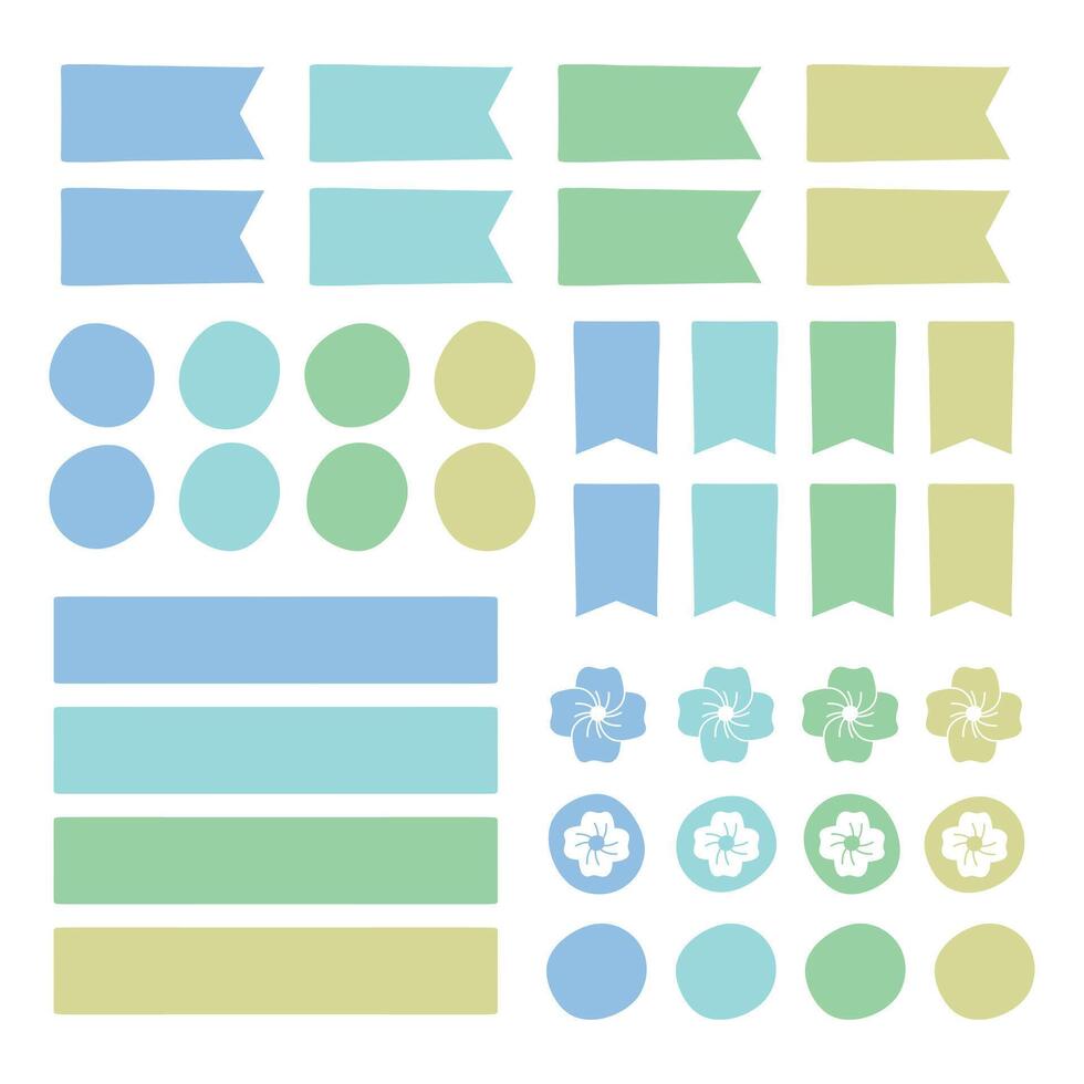 Set of sticky marks, organizer tags, planner stickers, paper sticky notes and more. vector