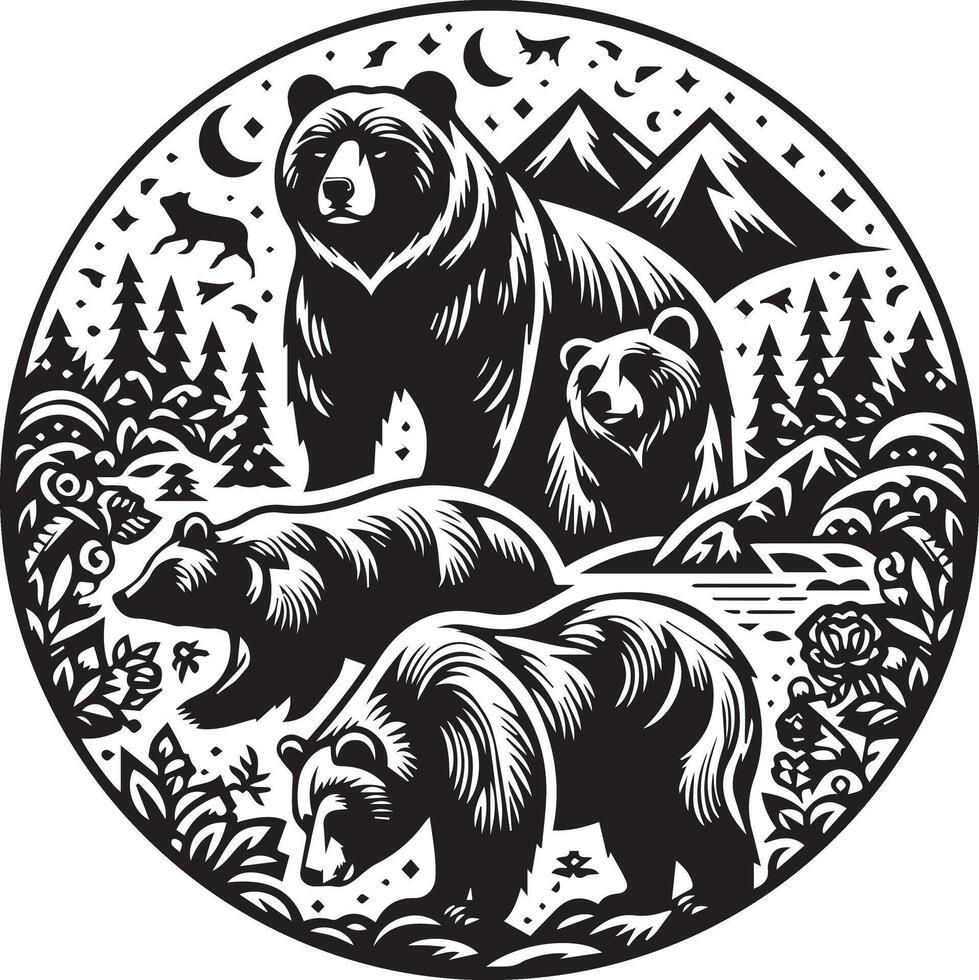Bears design silhouette art work EPS file, Generator AI vector