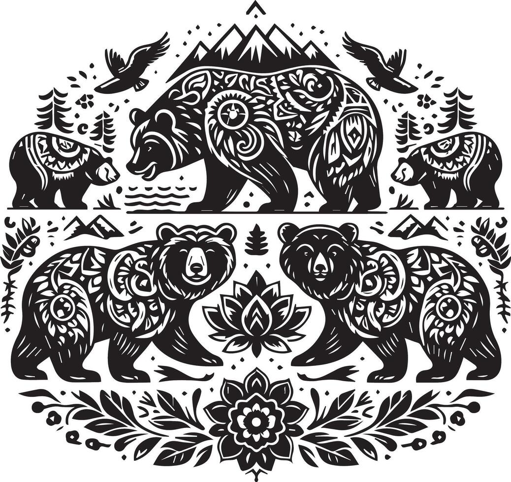 Bears design silhouette art work EPS file, Generator AI vector