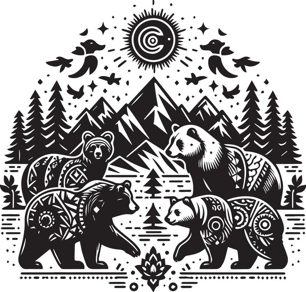 Bears design silhouette art work EPS file, Generator AI vector
