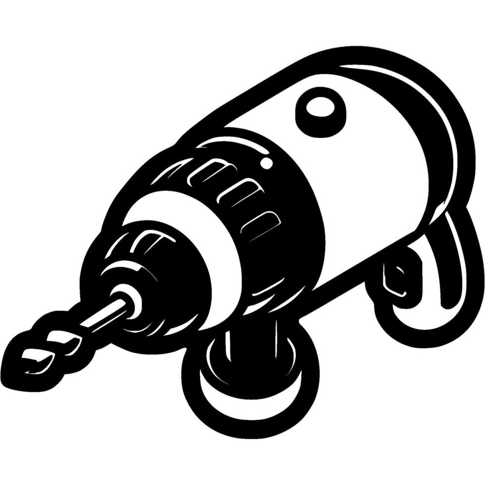 Construction hammer drill in monochrome. Simple minimalistic in black ink drawing on white background vector
