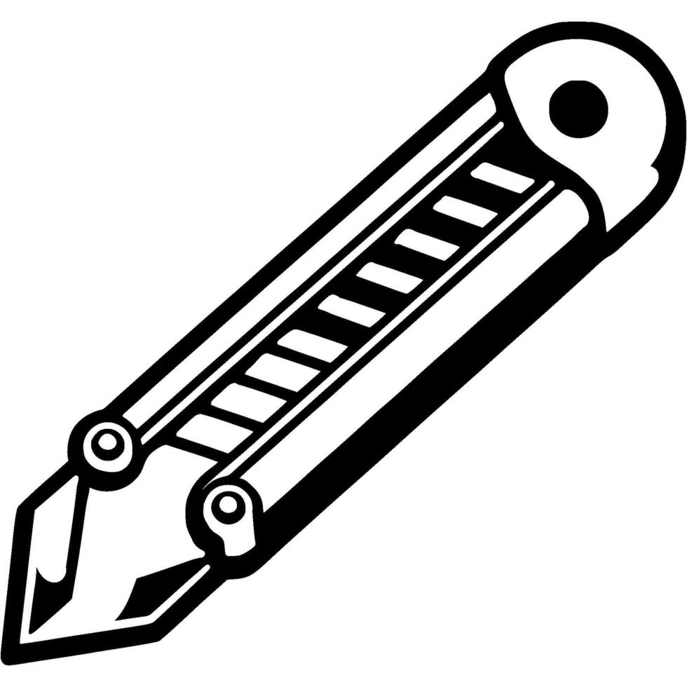 Sliding utility knife in monochrome. Tool for precise cutting of material. Simple minimalistic in black ink drawing on white background vector