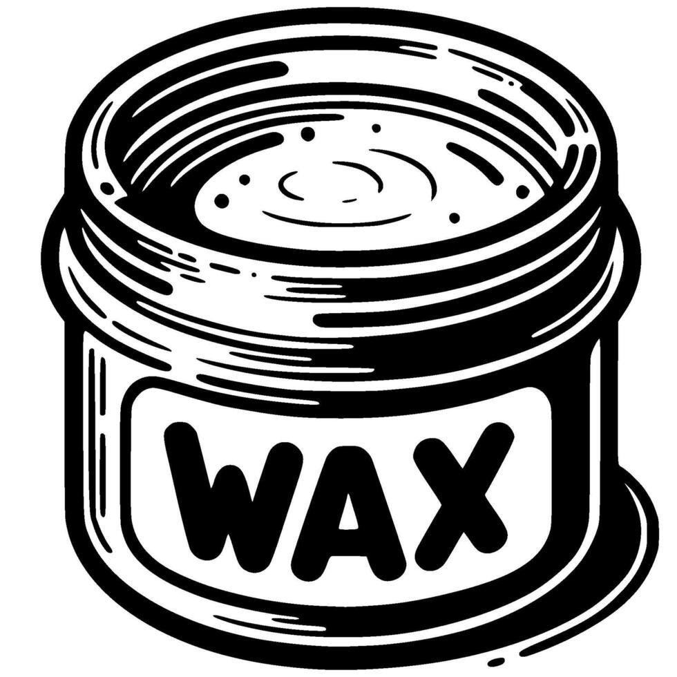 Jar of hair removal wax in monochrome. Professional hair removal material. Simple minimalistic in black ink drawing on white background vector