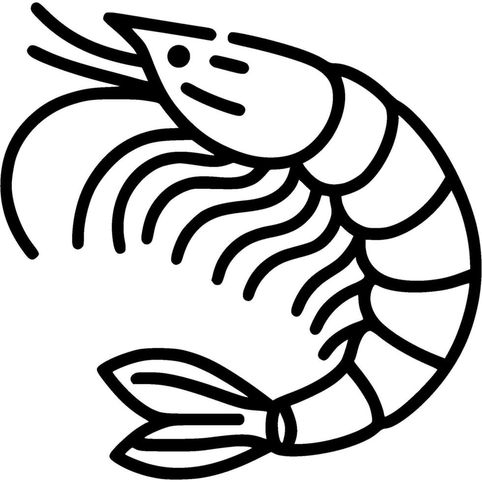 Shrimp is curled up with long tail doodle icon. Seafood delicacies. Simple minimalistic symbol in black on white background vector