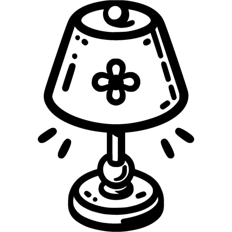 Children night bedside lamp in monochrome. Simple minimalistic in black ink drawing on white background vector