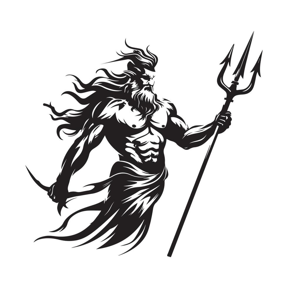 Poseidon the Sea God design silhouette Logo, Art, Icons, and Graphics isolated on white background vector