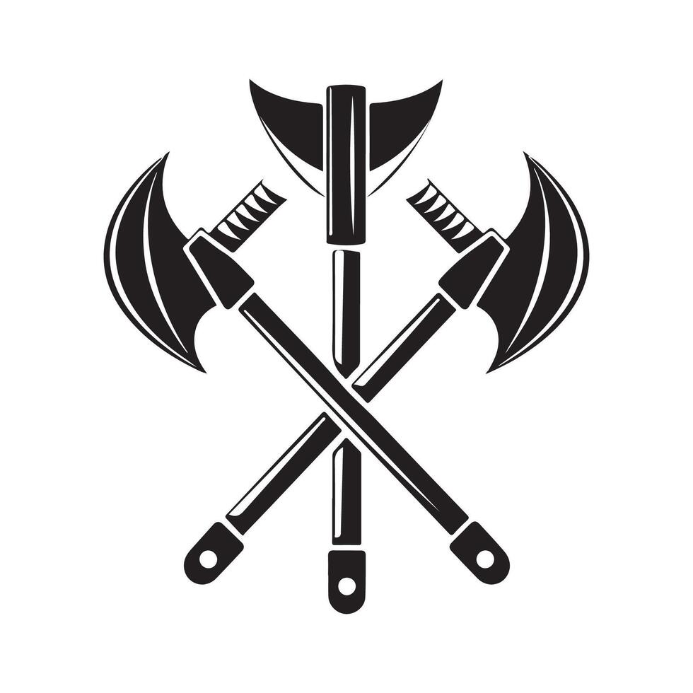 two crossed axes isolated on white background Illustration on white background vector