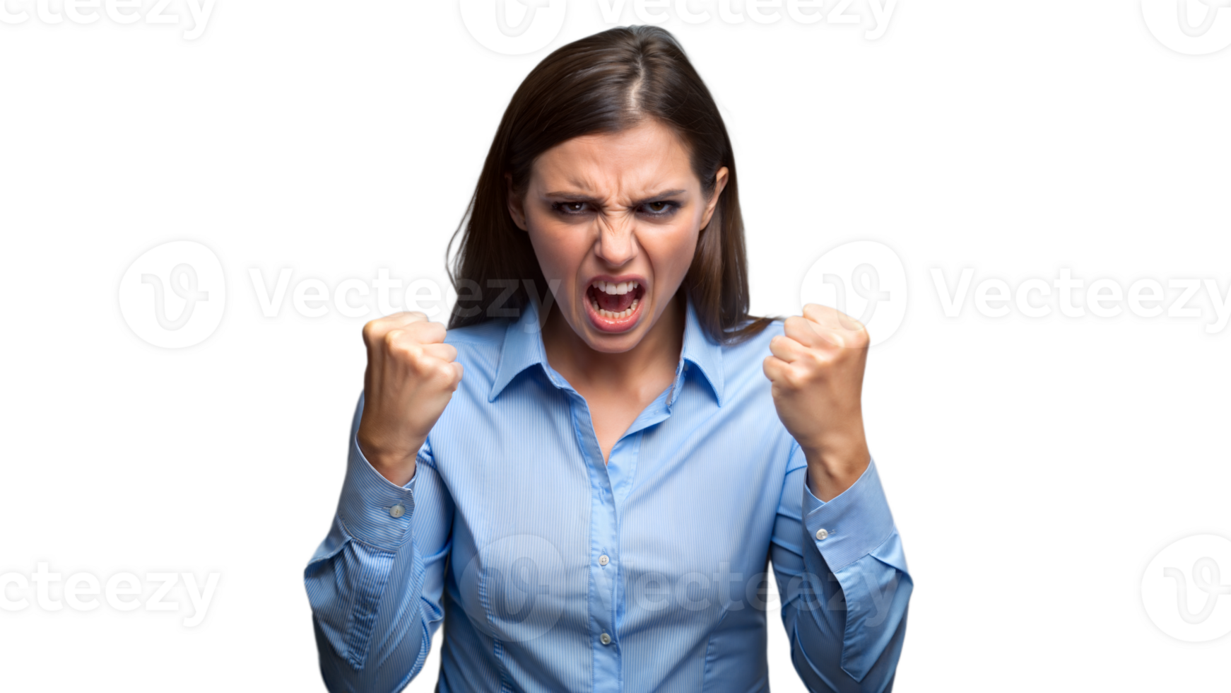 Young Woman With Angry Expression and Fists Clenched png