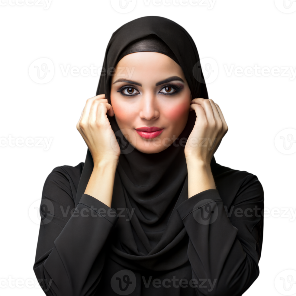 Young Muslim Woman Wearing Black Hijab and Abaya png