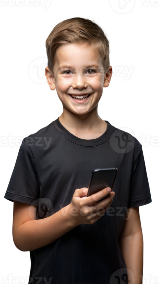 Happy Young Boy Using Smartphone Against Transparent Background png