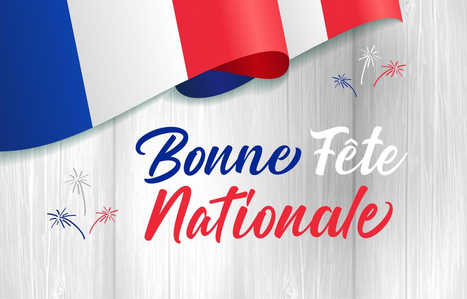 Happy National Day French congrats, holiday banner with waving flag of France. July 14 creative congrats. Flag frame with clipping mask. Social network poster. Blogging stories. vector
