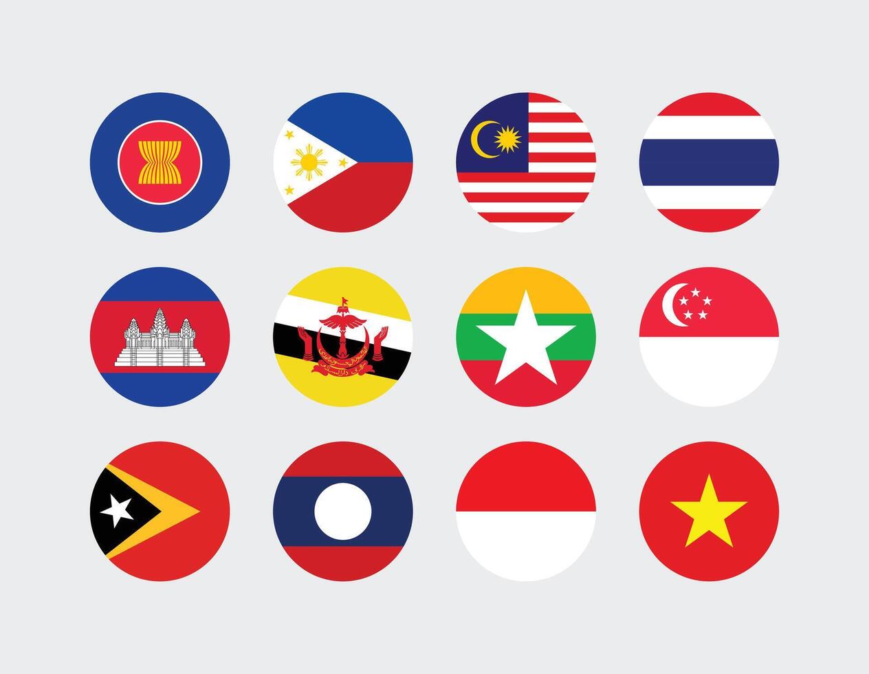 National Flag of All ASEAN Countries. Set of ASEAN Country Round Flag. vector