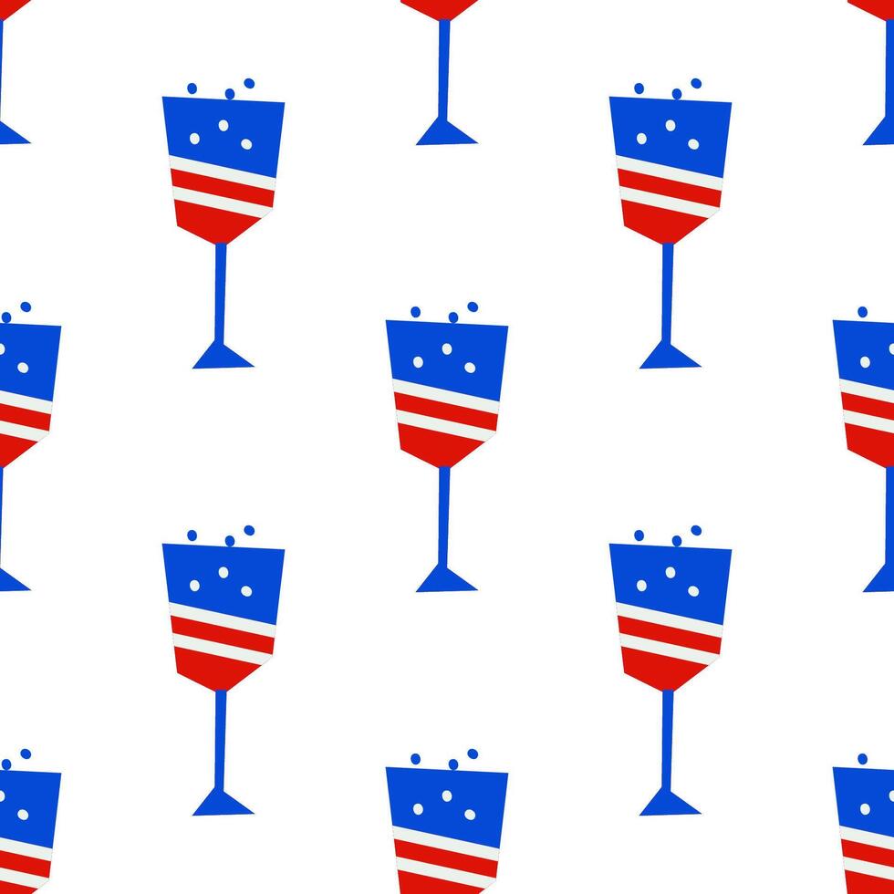 Seamless pattern with American patriotic wineglass shape for 4th of July USA Independence Day in cutout style on white background vector